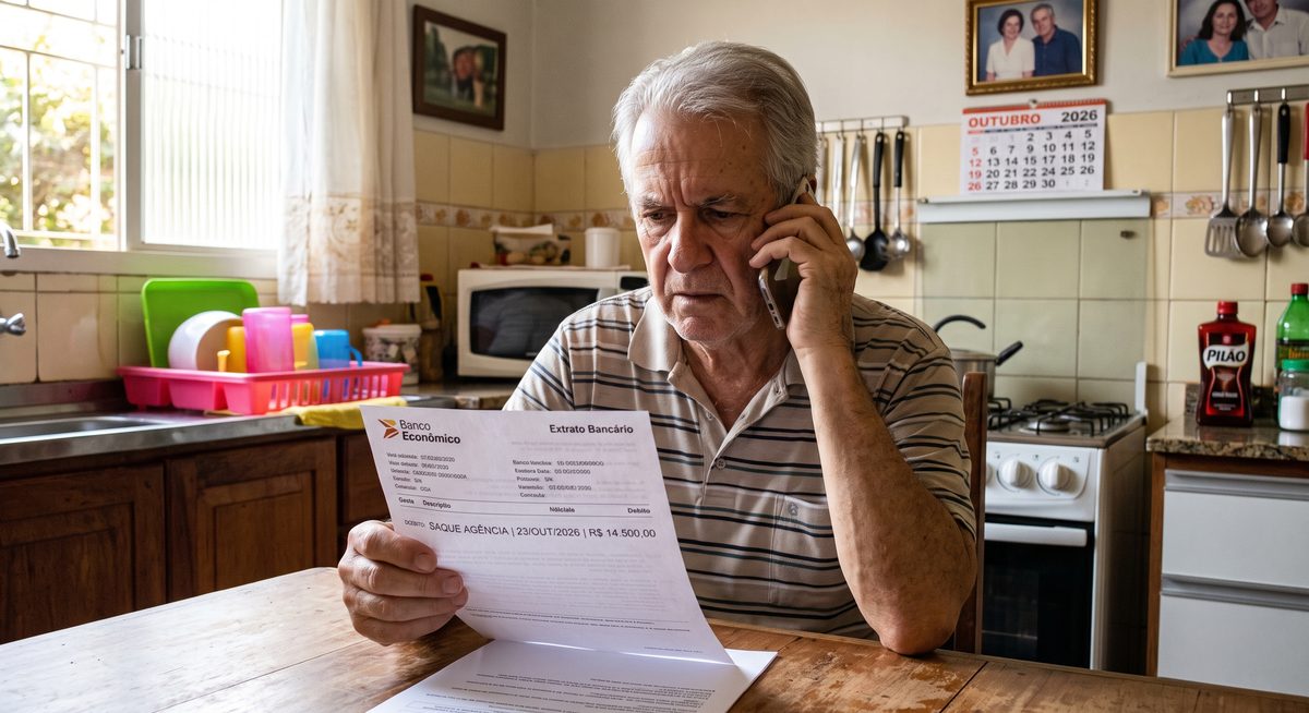 Pessoa preocupada verificando extrato bancário